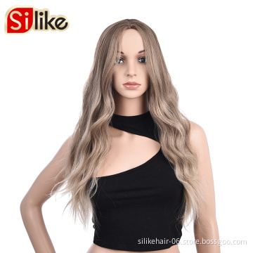 High Quality Ombre Ash Blonde Color Machine Made Wig For Black Women Daily Use Heat Resistant Synthetic Body Wave Haircut Wigs